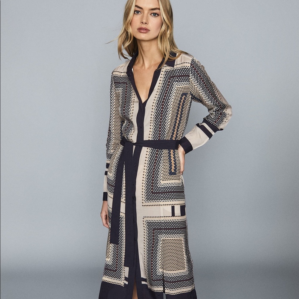Reiss Adelita scarf print shirt dress - Size 0